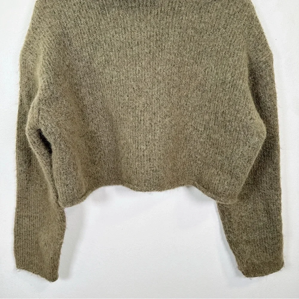 Zara Womens Size Medium Dark Olive Cropped Tunnel Knit Sweater - Picture 9 of 14